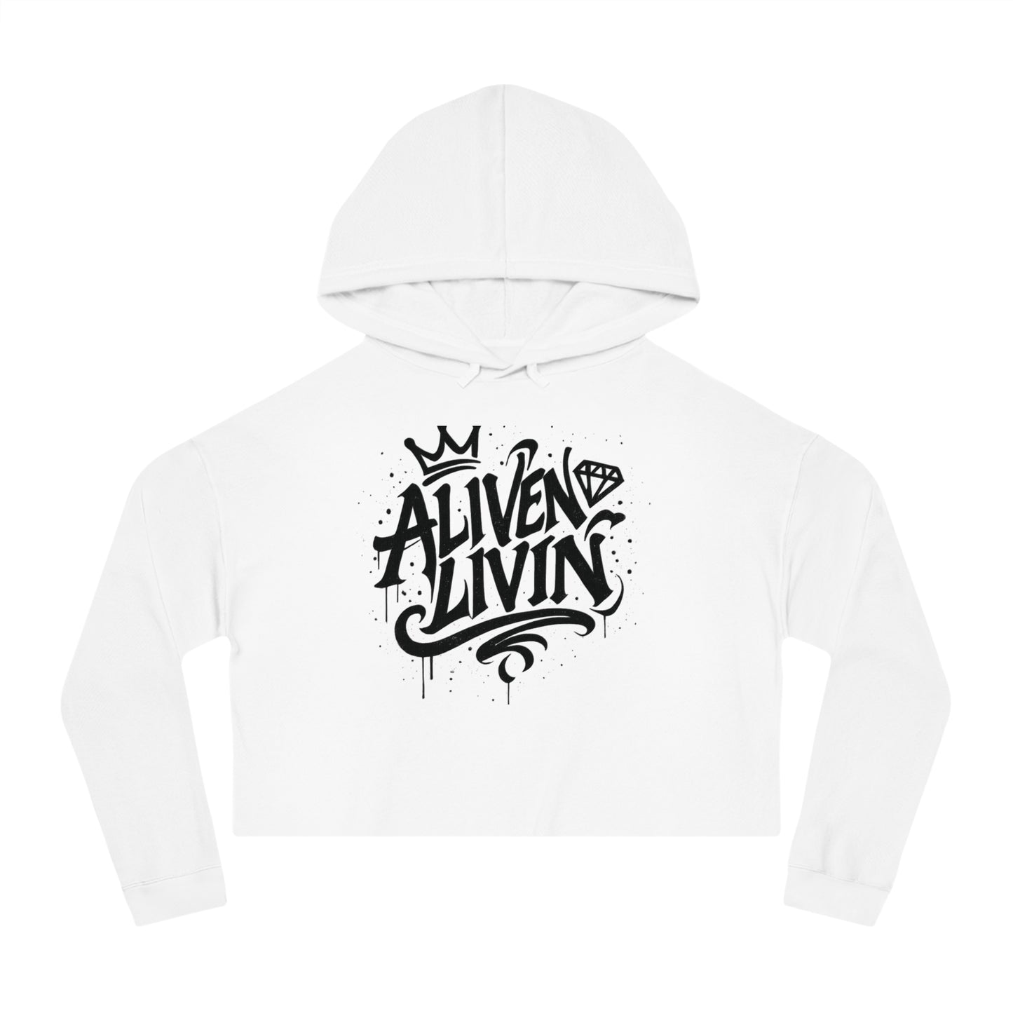 Trendy Cropped Hooded Sweatshirt with 'ALIVEN LIVIN' Design, Casual Streetwear for Women, Perfect for Everyday Wear, Gift for Her, [...]