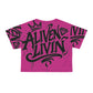 Vibrant Graphic Crop Tee - "ALIVEN LIVIN", Summer Fashion, Streetwear Top, Casual Wear, Gift for Friends
