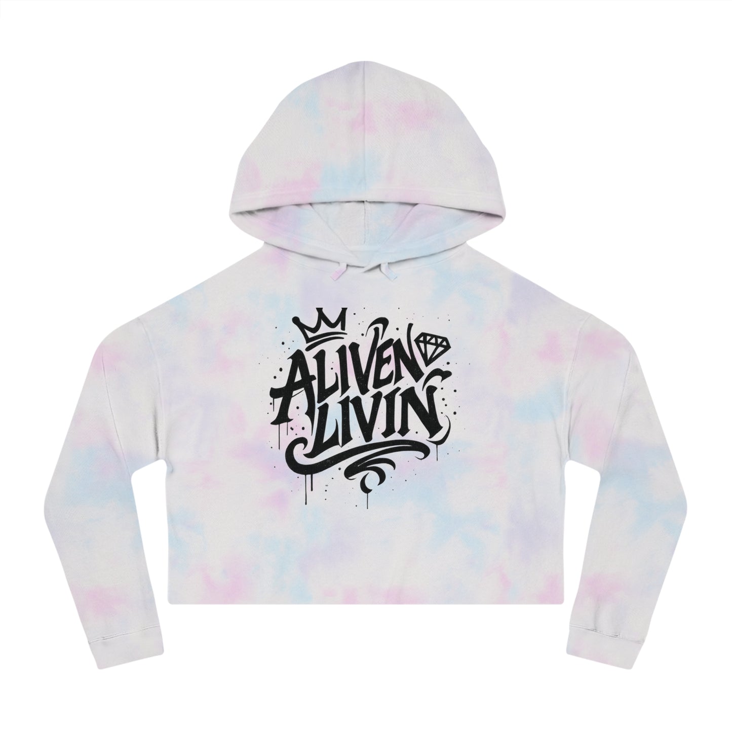 Trendy Cropped Hooded Sweatshirt with 'ALIVEN LIVIN' Design, Casual Streetwear for Women, Perfect for Everyday Wear, Gift for Her, [...]
