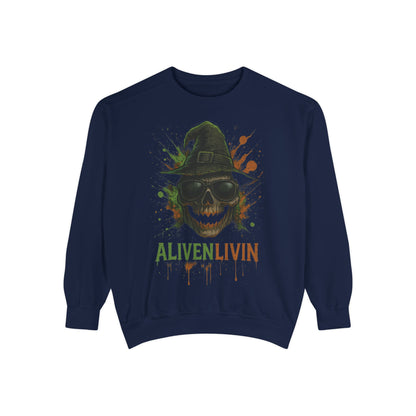 Halloween Sweatshirt with Skull Design, Cozy Fall Apparel, Unisex Halloween Top, Perfect for Parties, Graphic Sweatshirt