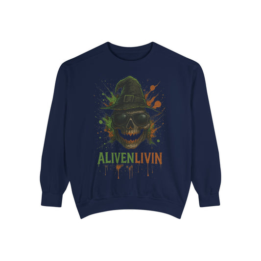 Halloween Sweatshirt with Skull Design, Cozy Fall Apparel, Unisex Halloween Top, Perfect for Parties, Graphic Sweatshirt
