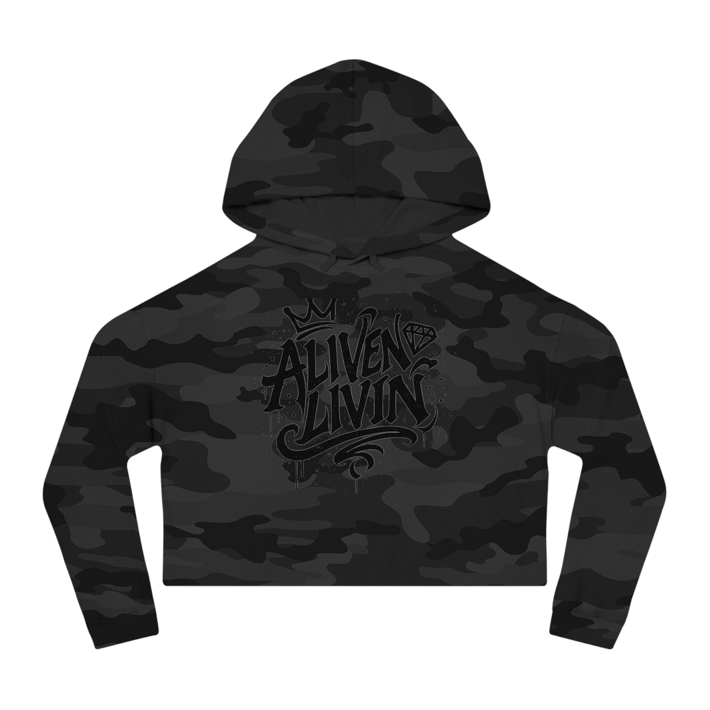 Trendy Cropped Hooded Sweatshirt with 'ALIVEN LIVIN' Design, Casual Streetwear for Women, Perfect for Everyday Wear, Gift for Her, [...]
