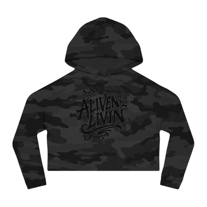 Trendy Cropped Hooded Sweatshirt with 'ALIVEN LIVIN' Design, Casual Streetwear for Women, Perfect for Everyday Wear, Gift for Her, [...]