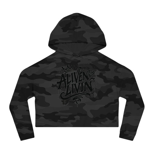 Trendy Cropped Hooded Sweatshirt with 'ALIVEN LIVIN' Design, Casual Streetwear for Women, Perfect for Everyday Wear, Gift for Her, [...]