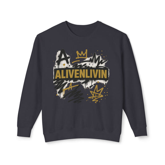 Trendy Unisex Sweatshirt with 'ALIVENLIVIN' Design, Casual Wear, Gift for Friends, Motivational Sweater, Graphic Crewneck
