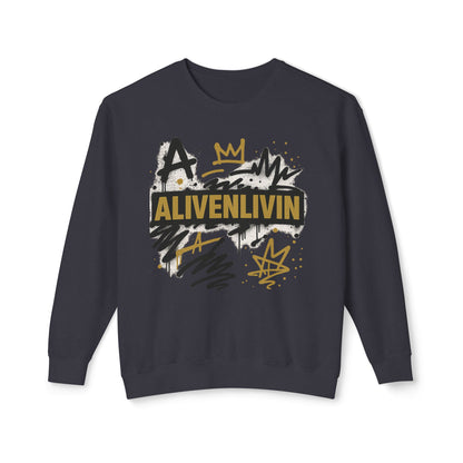 Trendy Unisex Sweatshirt with 'ALIVENLIVIN' Design, Casual Wear, Gift for Friends, Motivational Sweater, Graphic Crewneck