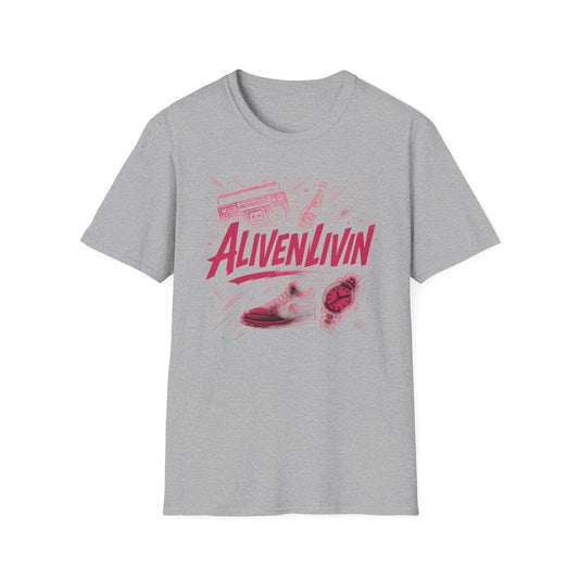 AlivenLivin Unisex Softstyle T-Shirt, Casual Graphic Tee, Retro Vibe Shirt, Perfect for Gifts, Party Wear, Music Lovers
