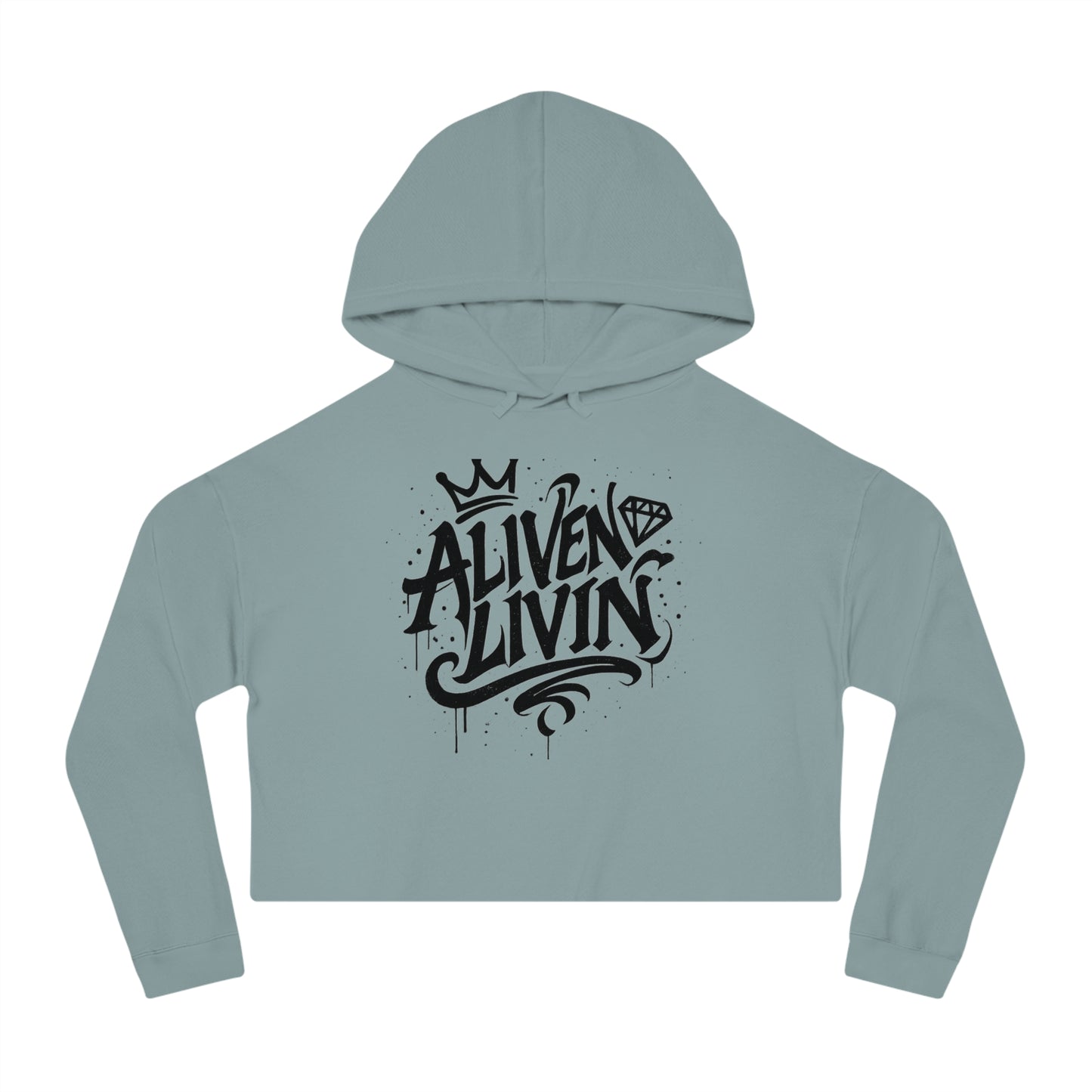 Trendy Cropped Hooded Sweatshirt with 'ALIVEN LIVIN' Design, Casual Streetwear for Women, Perfect for Everyday Wear, Gift for Her, [...]