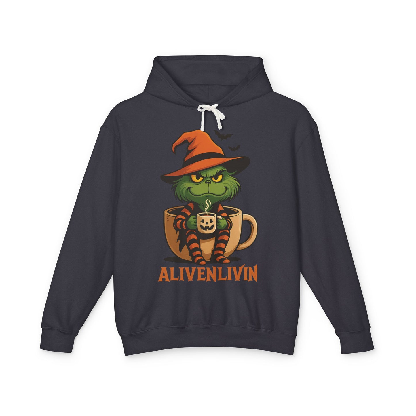 Whimsical Grinch Coffee Hoodie, Cozy Sweatshirt for Fall Vibes, Halloween Gift, Unisex Lightweight Hooded Sweatshirt, Funny Festive Apparel