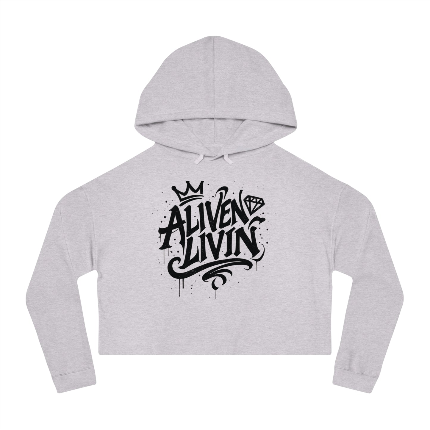 Trendy Cropped Hooded Sweatshirt with 'ALIVEN LIVIN' Design, Casual Streetwear for Women, Perfect for Everyday Wear, Gift for Her, [...]