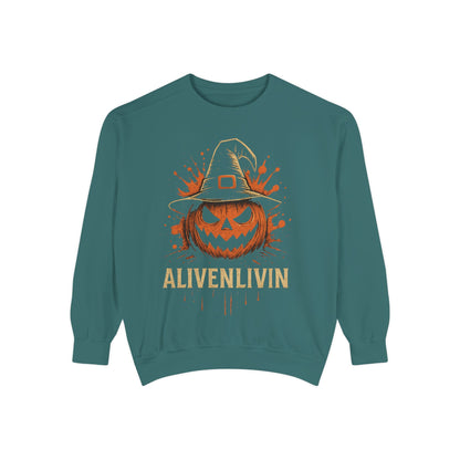 Halloween Pumpkin Sweatshirt with 'ALIVENLIVIN' Design, Cozy Unisex Garment-Dyed Sweatshirt for Fall, Perfect for Halloween, Autumn [...]