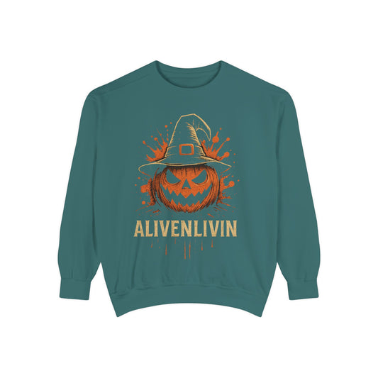 Halloween Pumpkin Sweatshirt with 'ALIVENLIVIN' Design, Cozy Unisex Garment-Dyed Sweatshirt for Fall, Perfect for Halloween, Autumn [...]