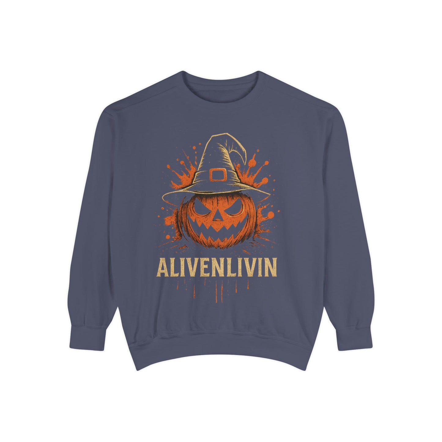 Halloween Pumpkin Sweatshirt with 'ALIVENLIVIN' Design, Cozy Unisex Garment-Dyed Sweatshirt for Fall, Perfect for Halloween, Autumn [...]