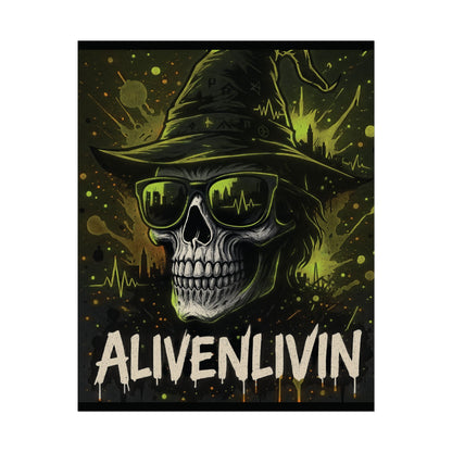 Halloween Wall Art Poster, Alivenlivin Skull Decor, Edgy Home Decor, party decoration, Gothic Art Print
