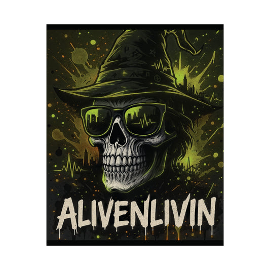 Halloween Wall Art Poster, Alivenlivin Skull Decor, Edgy Home Decor, party decoration, Gothic Art Print