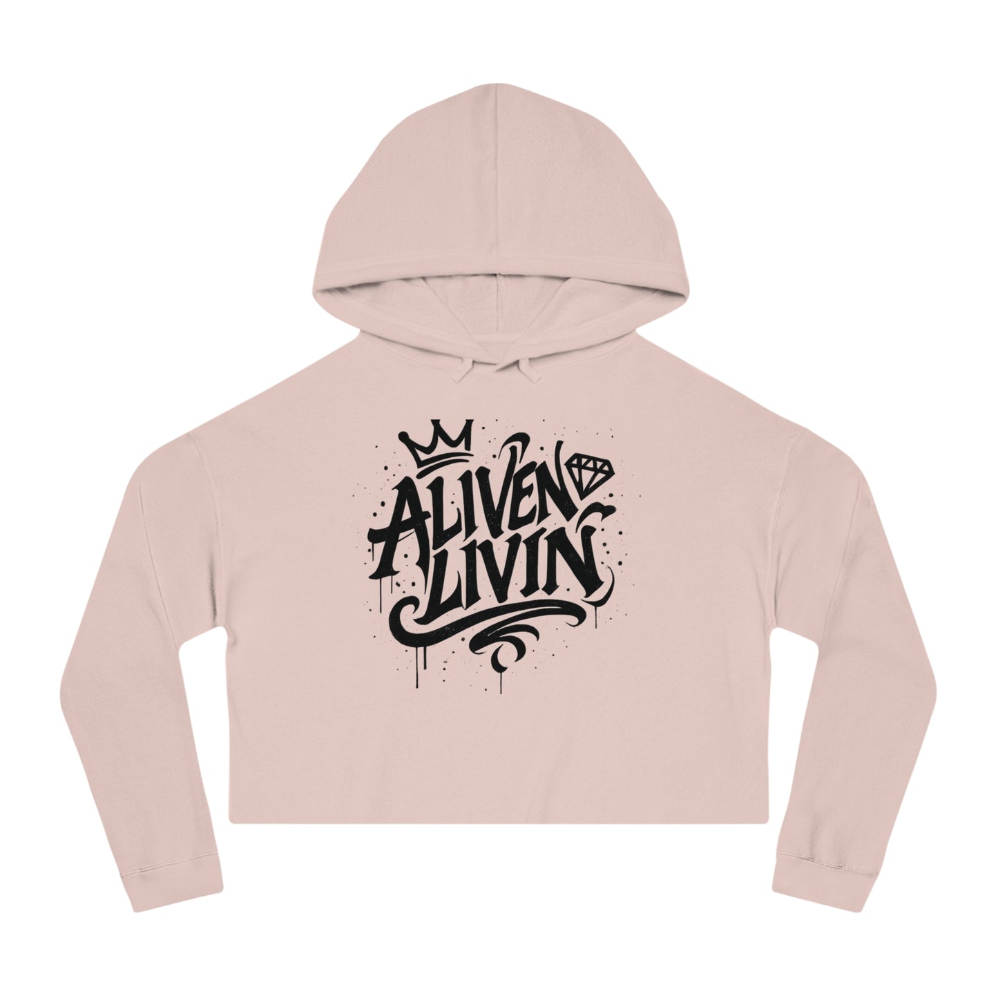 Trendy Cropped Hooded Sweatshirt with 'ALIVEN LIVIN' Design, Casual Streetwear for Women, Perfect for Everyday Wear, Gift for Her, [...]