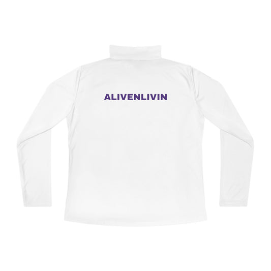 Ladies Quarter-Zip Pullover with Brain Ribbon Design | Casual Wear, Athleisure, Awareness Gear, Gift Idea, Comfortable Hoodie
