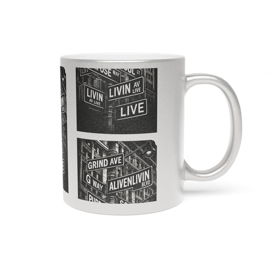 Metallic Inspirational Mug - Urban Life Design, Coffee Cup for Motivation, Gift for Dreamers, Creative Souls, Home or Office Decor