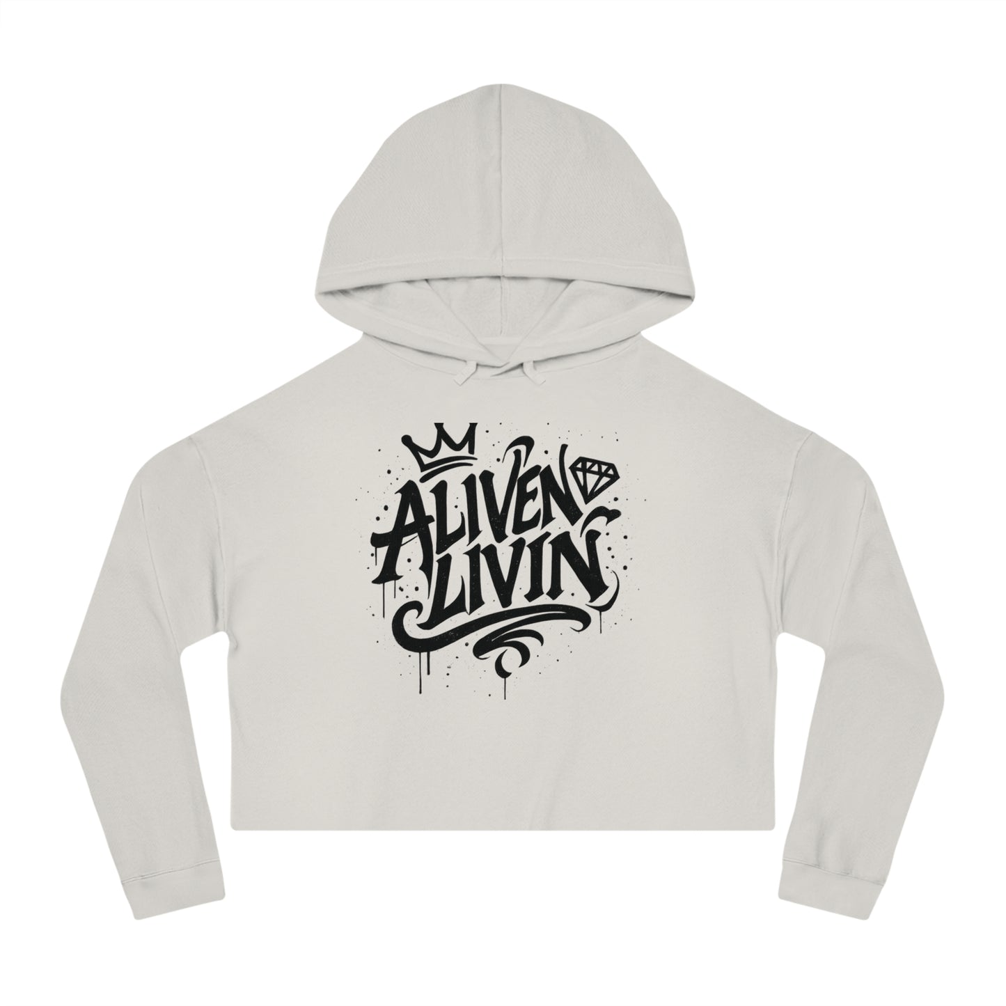 Trendy Cropped Hooded Sweatshirt with 'ALIVEN LIVIN' Design, Casual Streetwear for Women, Perfect for Everyday Wear, Gift for Her, [...]