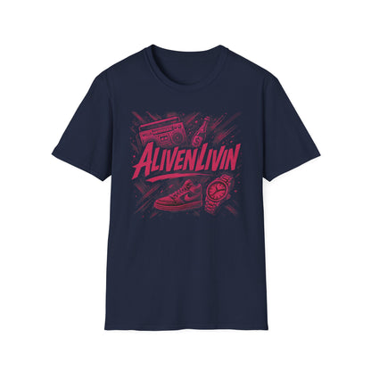 AlivenLivin Unisex Softstyle T-Shirt, Casual Graphic Tee, Retro Vibe Shirt, Perfect for Gifts, Party Wear, Music Lovers