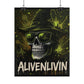 Halloween Wall Art Poster, Alivenlivin Skull Decor, Edgy Home Decor, party decoration, Gothic Art Print
